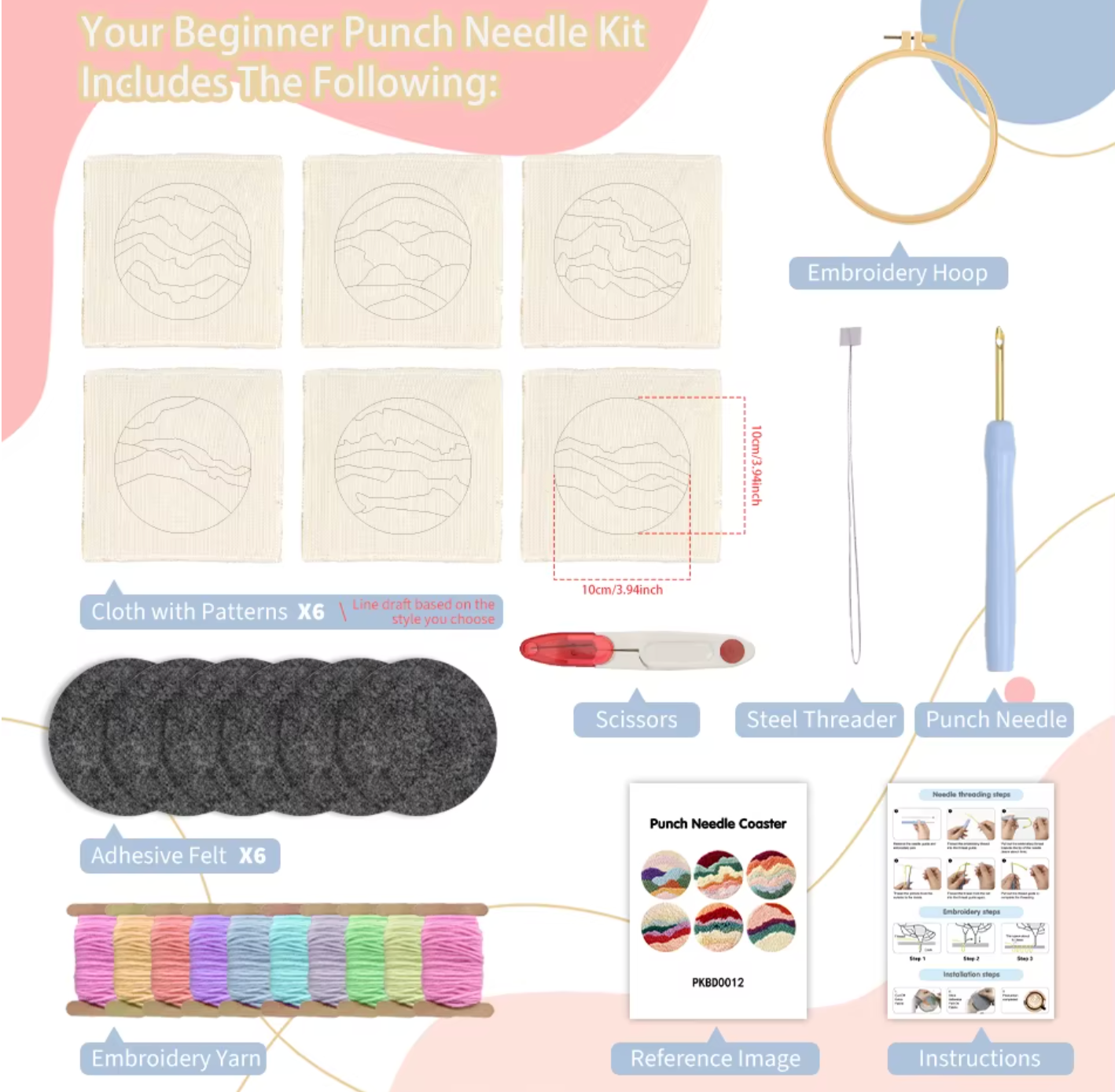 Kit de Punch needle - 6 sous-tasses rondes