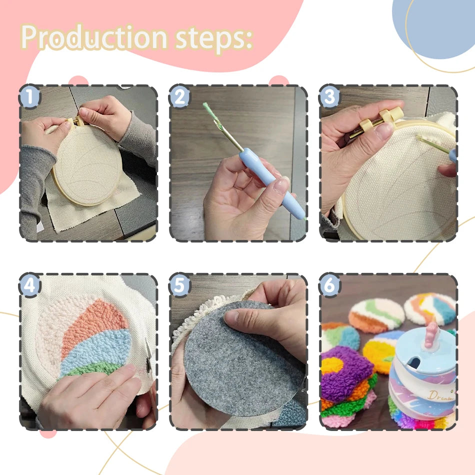 Kit de Punch needle - 6 sous tasses à formes