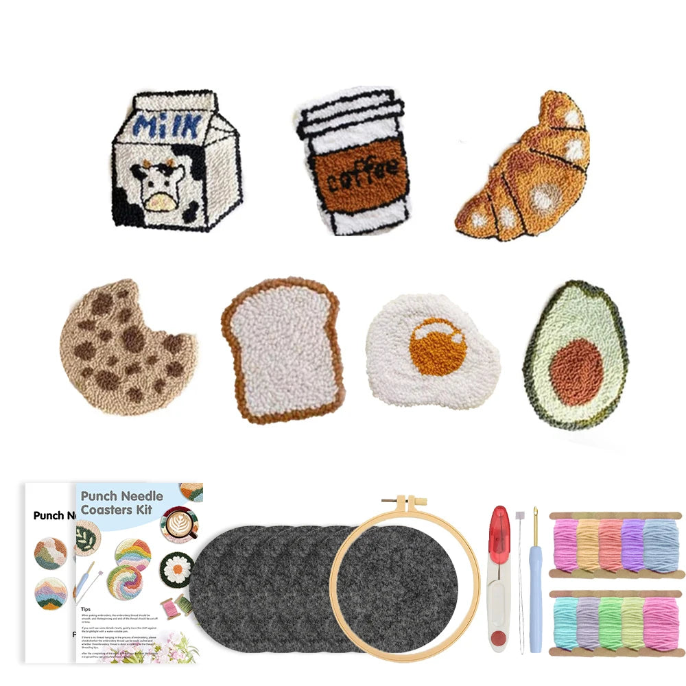 Kit de Punch needle - 6 sous tasses à formes