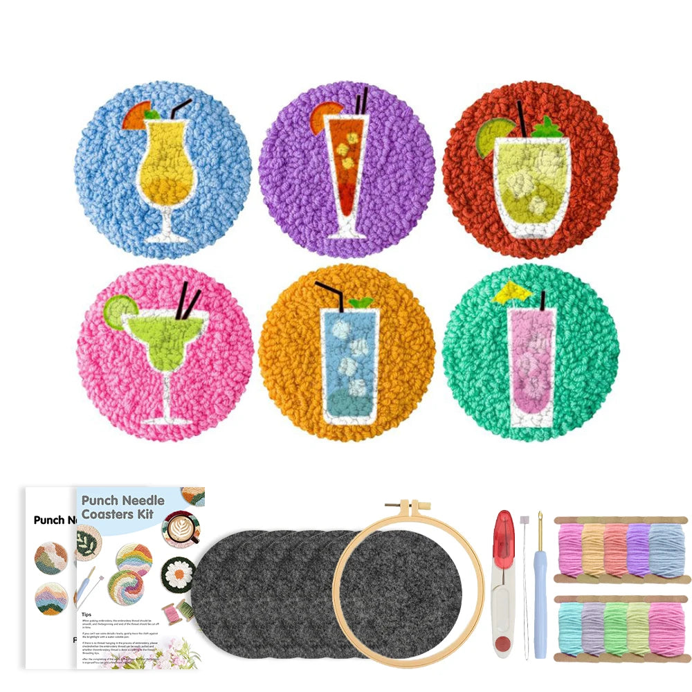 Kit de Punch needle - 6 sous-tasses rondes