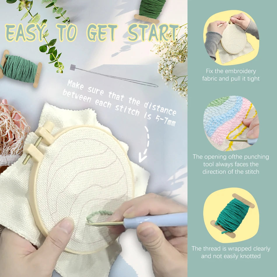 Kit de Punch needle - 6 sous tasses à formes